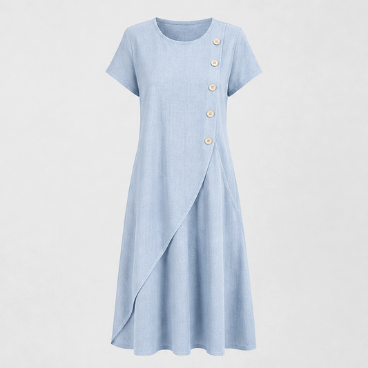 Marisole – Breathable Asymmetrical Button Midi Dress with Hidden Pockets + 50% OFF
