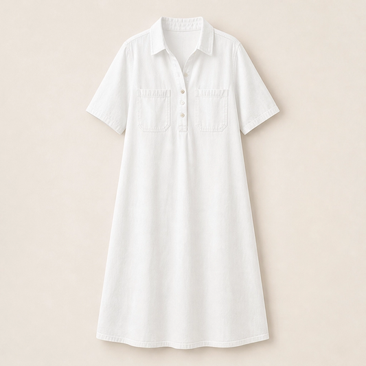 Wrenley – Soft Real-Denim V-Neck Midi Shirt Dress with Pockets + 50% OFF