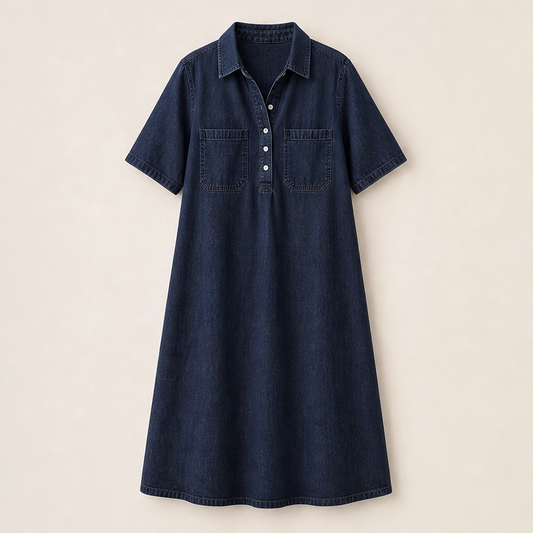 Wrenley – Soft Real-Denim V-Neck Midi Shirt Dress with Pockets + 50% OFF