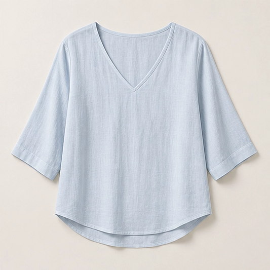 Drapelle – Relaxed V-Neck 3/4 Sleeve Blouse + 50% OFF