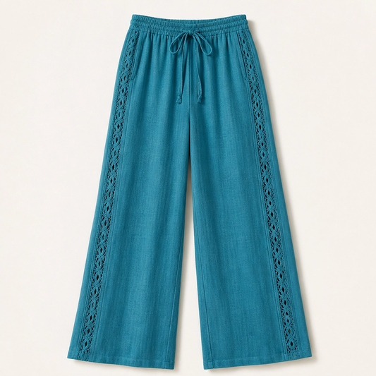 Crochelle – Crochet Trim Breathable Drawstring Straight Leg Pants + 50% OFF