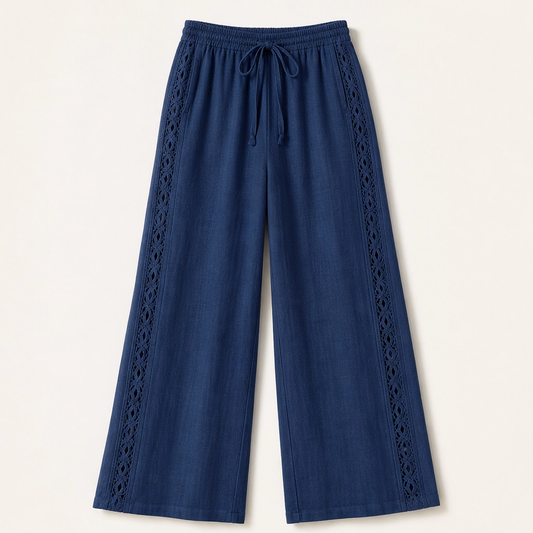 Crochelle – Crochet Trim Breathable Drawstring Straight Leg Pants + 50% OFF
