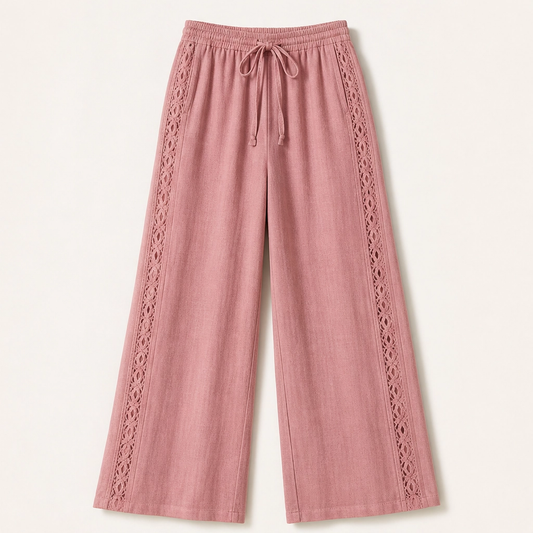 Crochelle – Crochet Trim Breathable Drawstring Straight Leg Pants + 50% OFF