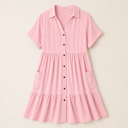Willowmere – Flowy Button-Down Babydoll Dress with Pockets + 50% OFF