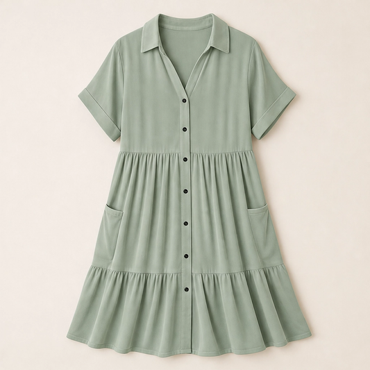 Willowmere – Flowy Button-Down Babydoll Dress with Pockets + 50% OFF