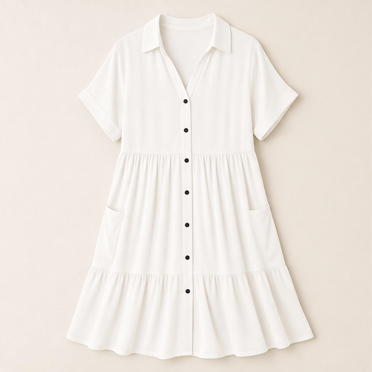 Willowmere – Flowy Button-Down Babydoll Dress with Pockets + 50% OFF