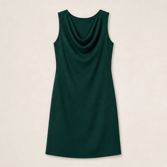 Drapelle – Cowl Neck Slim Fit Dress with Side Pockets + 50% OFF