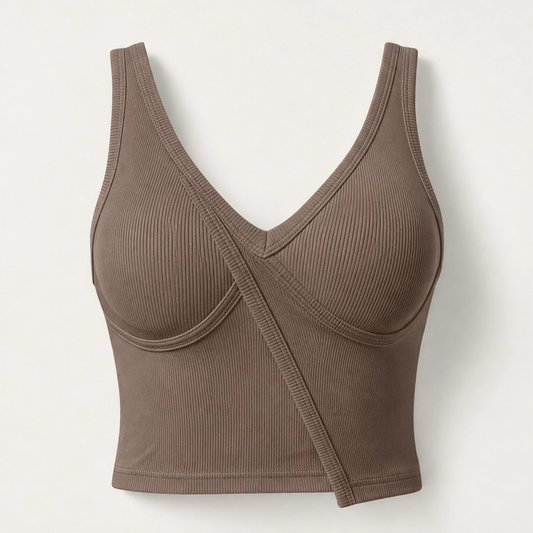Poise – Built-In Bra Ribbed V-Neck Fitted Tank Top + 50% OFF