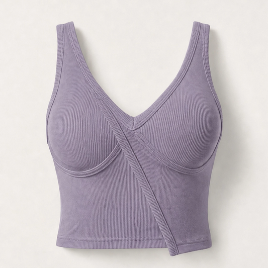 Poise – Built-In Bra Ribbed V-Neck Fitted Tank Top + 50% OFF