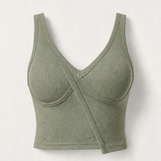 Poise – Built-In Bra Ribbed V-Neck Fitted Tank Top + 50% OFF