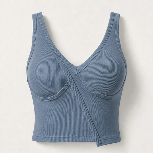 Poise – Built-In Bra Ribbed V-Neck Fitted Tank Top + 50% OFF