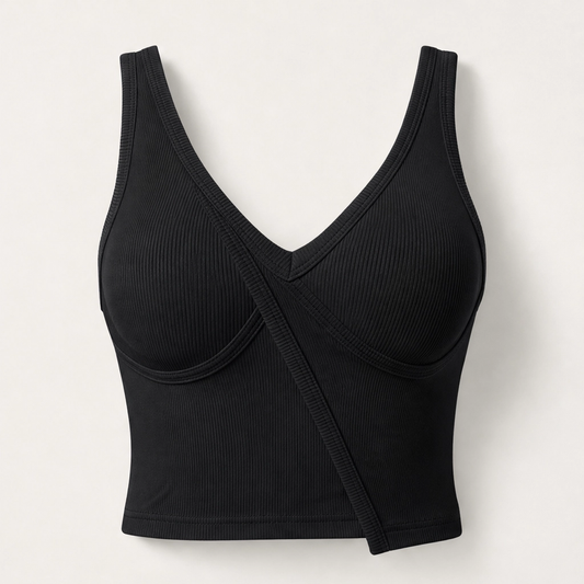 Poise – Built-In Bra Ribbed V-Neck Fitted Tank Top + 50% OFF