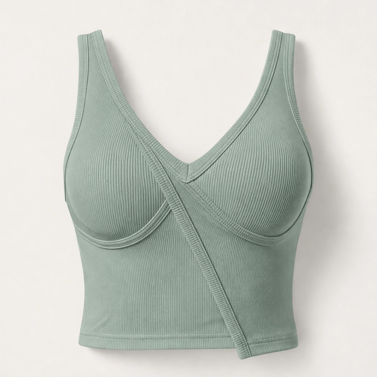 Poise – Built-In Bra Ribbed V-Neck Fitted Tank Top + 50% OFF