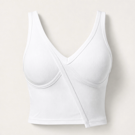 Poise – Built-In Bra Ribbed V-Neck Fitted Tank Top + 50% OFF
