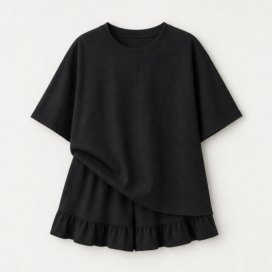 Verandah – Ruffle Hem Two Piece Set with Built-In Shorts + 50% OFF