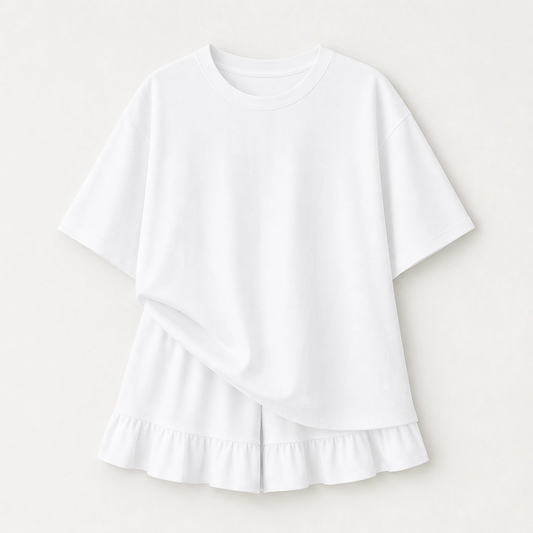 Verandah – Ruffle Hem Two Piece Set with Built-In Shorts + 50% OFF