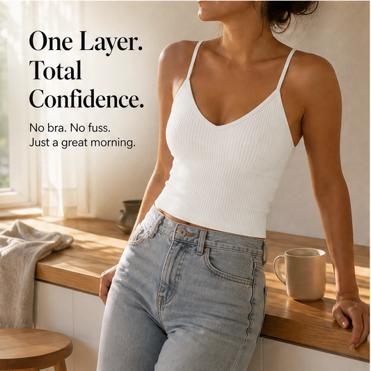 Poise – Built-In Bra Ribbed V-Neck Fitted Tank Top + 50% OFF