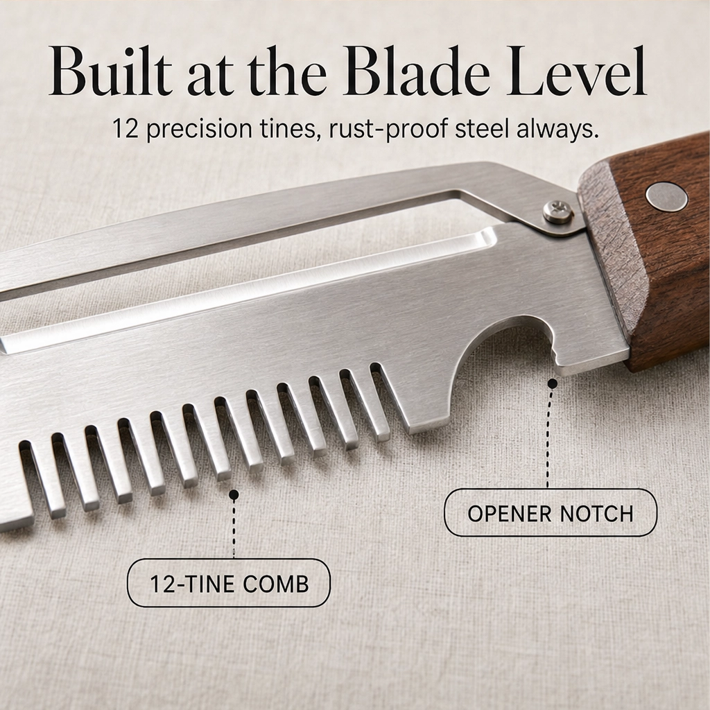 Hearthen™ – 3-in-1 Stainless Steel Scallion Shredder, Peeler & Bottle Opener with Wood Handle + 50% OFF