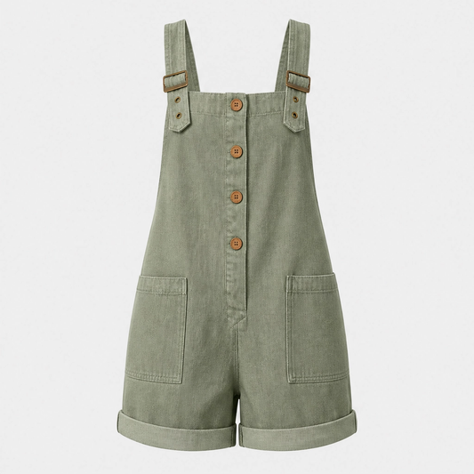 Sundrift™ – Adjustable Strap Button-Front Overall Romper with Pockets + 50% OFF
