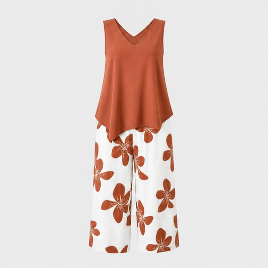 Floravelle™ – Asymmetrical Hem Top & Floral Capri Pants Set + 50% OFF