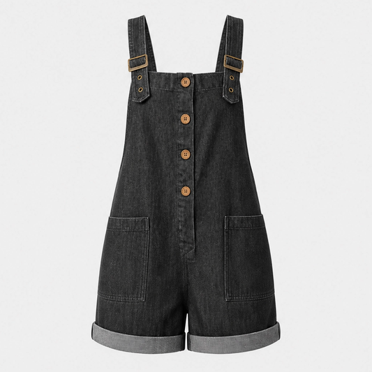 Sundrift™ – Adjustable Strap Button-Front Overall Romper with Pockets + 50% OFF