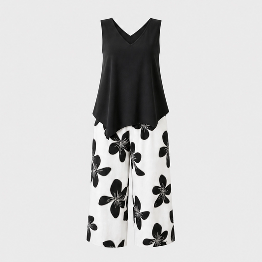 Floravelle™ – Asymmetrical Hem Top & Floral Capri Pants Set + 50% OFF