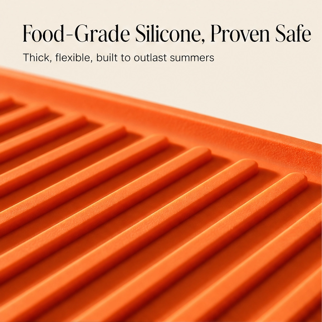 GrillNest™ – Heat-Resistant Silicone Grill Mat with Raised Drip Edge & Utensil Holder + 50% OFF