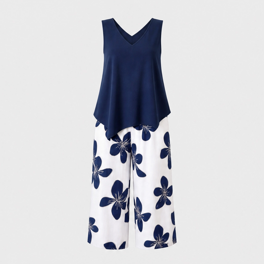 Floravelle™ – Asymmetrical Hem Top & Floral Capri Pants Set + 50% OFF