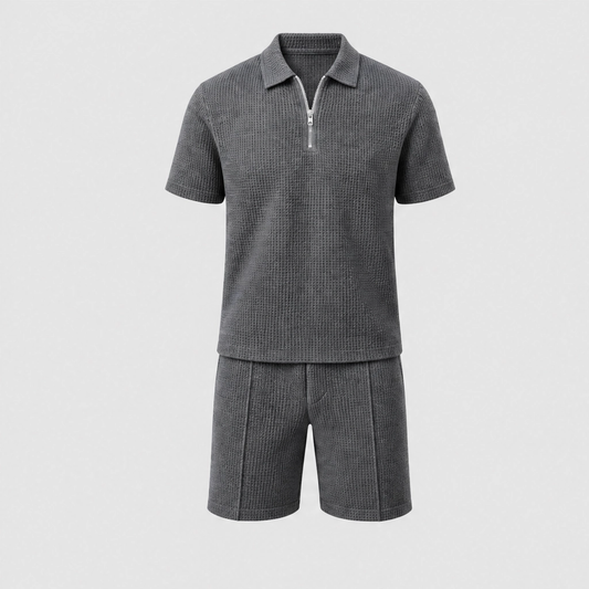 Driftcrest™ – Breathable Waffle-Knit Zip Polo & Shorts Set + 50% OFF