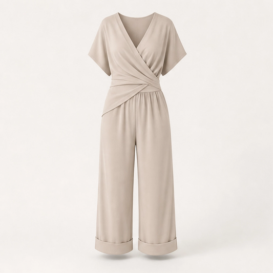 Solène™ – Twist-Front V-Neck Wrap Top & Capri Two-Piece Set + 50% OFF