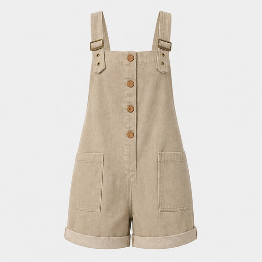 Sundrift™ – Adjustable Strap Button-Front Overall Romper with Pockets + 50% OFF