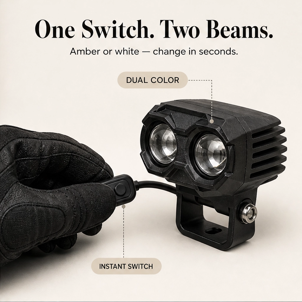 Nightforge™ – Dual-Color IP68 Waterproof LED Motorcycle Driving Lights + 50% OFF