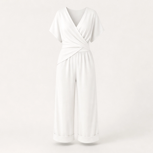 Solène™ – Twist-Front V-Neck Wrap Top & Capri Two-Piece Set + 50% OFF
