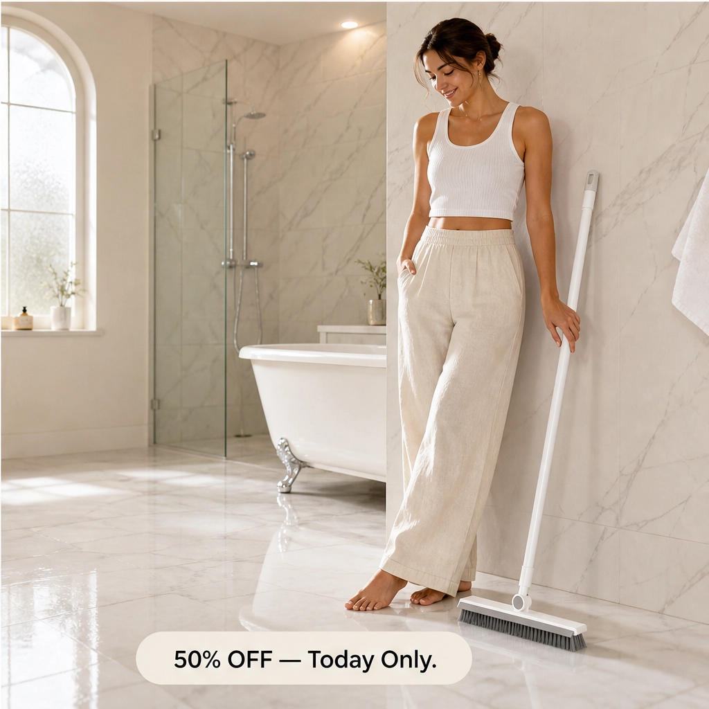 Glissen – Dual-Action Scrub & Squeegee Grout Brush with Long Pivot Handle + 50% OFF