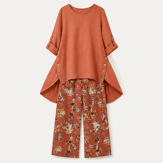 Marisol – Breathable Cotton Linen High-Low Tunic & Wide-Leg Pants Set + 50% OFF