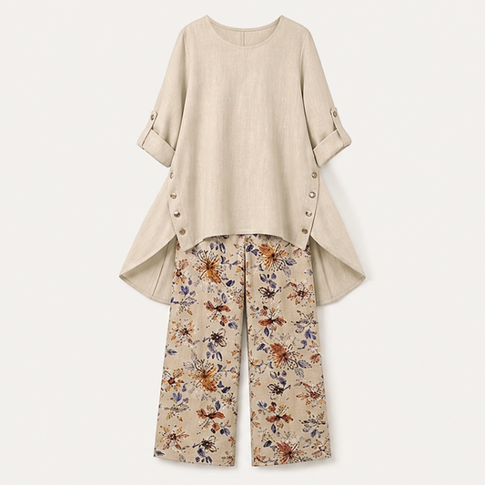 Marisol – Breathable Cotton Linen High-Low Tunic & Wide-Leg Pants Set + 50% OFF