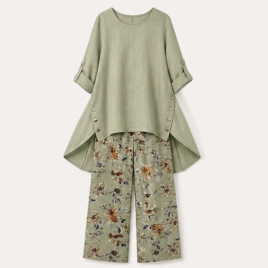 Marisol – Breathable Cotton Linen High-Low Tunic & Wide-Leg Pants Set + 50% OFF