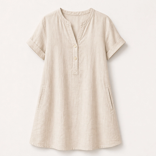 Willowen – Relaxed-Fit V-Neck Tunic Dress with Pockets, Breathable Linen-Blend + 50% OFF