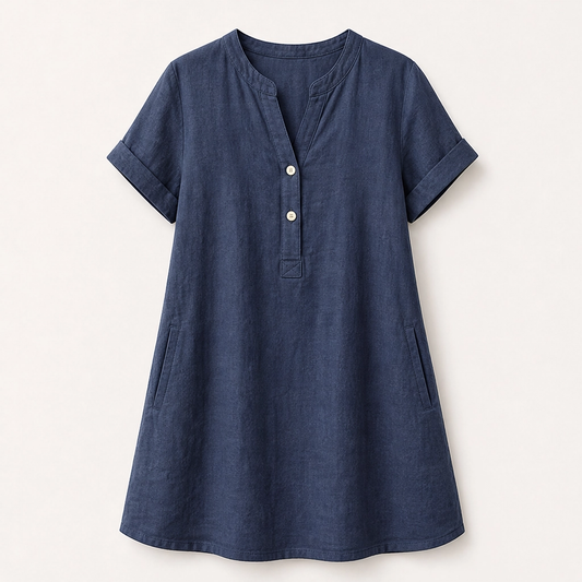 Willowen – Relaxed-Fit V-Neck Tunic Dress with Pockets, Breathable Linen-Blend + 50% OFF