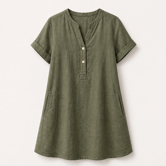 Willowen – Relaxed-Fit V-Neck Tunic Dress with Pockets, Breathable Linen-Blend + 50% OFF