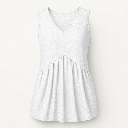 Sway – Eyelet Peplum V-Neck Sleeveless Tank Top + 50% OFF