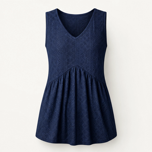 Sway – Eyelet Peplum V-Neck Sleeveless Tank Top + 50% OFF