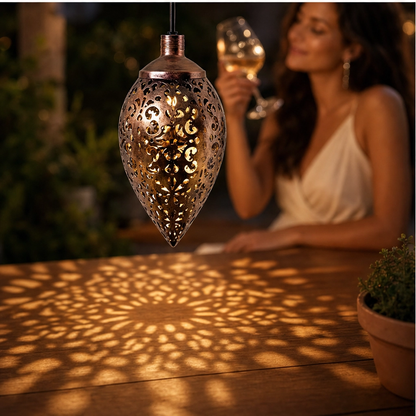 Duskwell – Solar Teardrop Lantern with Moroccan Cutout Glow & Dusk-to-Dawn Sensor + 50% OFF