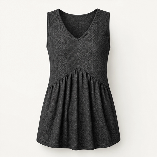 Sway – Eyelet Peplum V-Neck Sleeveless Tank Top + 50% OFF