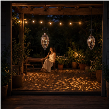 Duskwell – Solar Teardrop Lantern with Moroccan Cutout Glow & Dusk-to-Dawn Sensor + 50% OFF