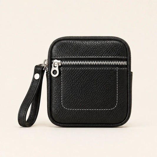 Pebblewick – Genuine Leather Mini Wallet with Double Zip & Keyring + 50% OFF