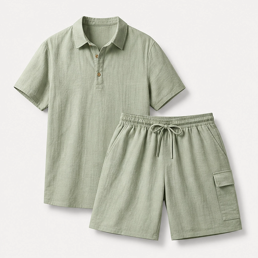 Duneport – Breathable Linen Blend Two-Piece Shirt & Cargo Shorts Set + 50% OFF
