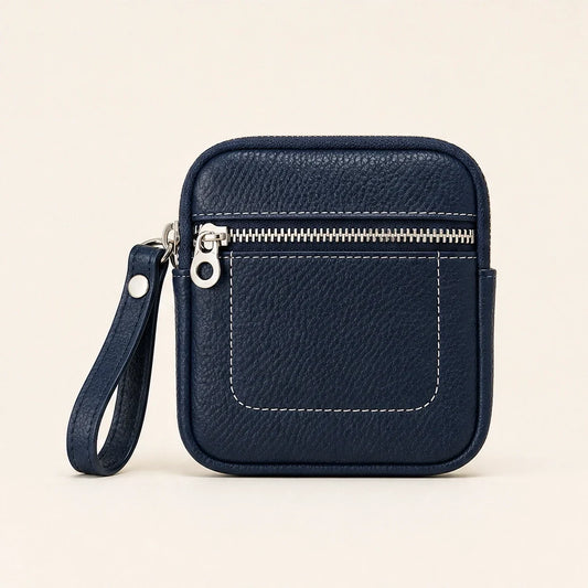 Pebblewick – Genuine Leather Mini Wallet with Double Zip & Keyring + 50% OFF