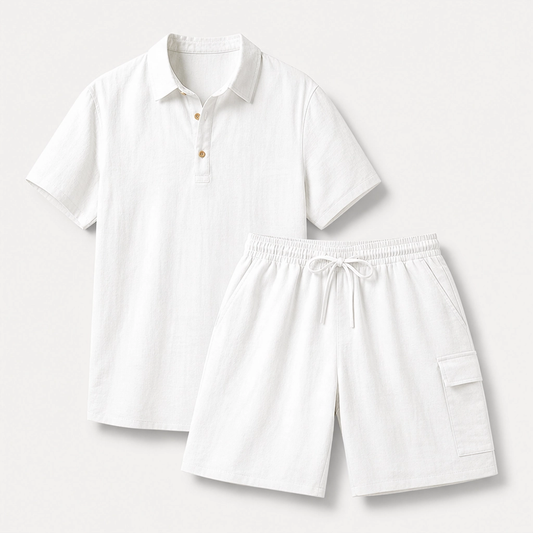 Duneport – Breathable Linen Blend Two-Piece Shirt & Cargo Shorts Set + 50% OFF