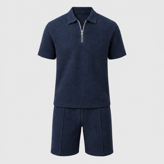 Driftcrest™ – Breathable Waffle-Knit Zip Polo & Shorts Set + 50% OFF